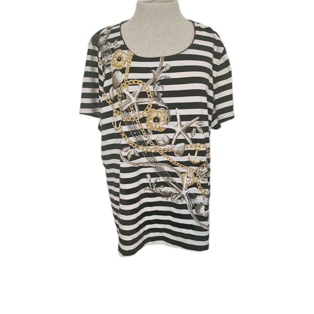 Karen Scott Women's Short Sleeve Nautical Emblessished Top Beachy Vacation Sz 3X